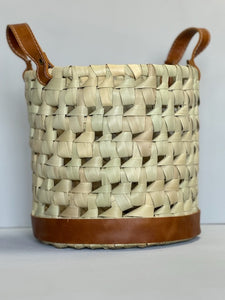 Woven Leather and grass Baskets
