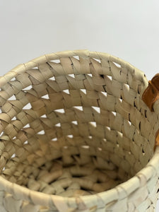 Woven Leather and grass Baskets