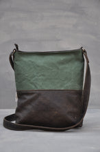 Load image into Gallery viewer, Vintage Crossbody Bag - Reclaimed Canvas &amp; Leather (Green / Buffed Brown)