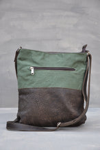 Load image into Gallery viewer, Vintage Crossbody Bag - Reclaimed Canvas &amp; Leather (Green / Buffed Brown)