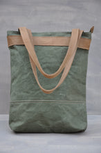 Load image into Gallery viewer, Vintage Tote  - Reclaimed Canvas &amp; Leather (Green / Beige)