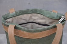 Load image into Gallery viewer, Vintage Tote  - Reclaimed Canvas &amp; Leather (Green / Beige)