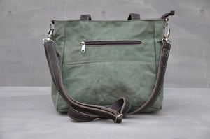 Vintage Jana Bag - Reclaimed Canvas & Leather (Green / Buffed Brown)