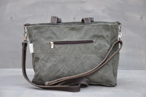 Vintage Jana Bag - Reclaimed Ripstop & Leather (Green / Buffed Brown)