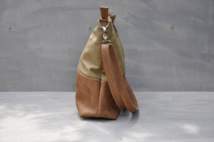 Tasha Mini - (Khaki Cotton / Tan Leather)