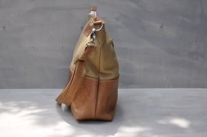 Tasha Maxi - (Khaki Cotton / Tan Leather)