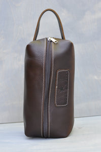 Toiletry bag - Full leather (Choc brown)
