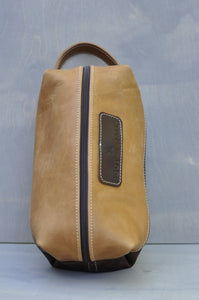 Toiletry bag - Full leather two tone (Tan/choc brown)