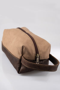 Toiletry bag  - Canvas & Leather (Beige / Buffed Brown)