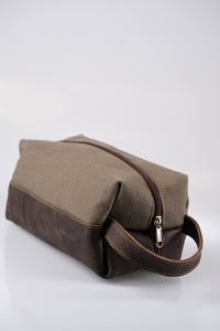 Toiletry bag- Canvas & Leather (Olive / Buffed Brown)