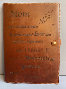 Leather Book cover A5( Tabacco ) Engraved English
