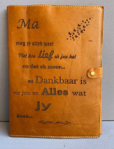 Leather Book cover A4 ( Diesel Toffee ) Engraved Afrikaans